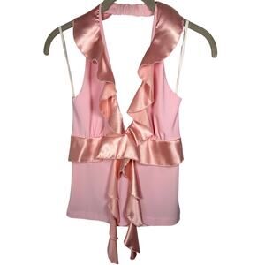 Trivsanzee Vintage Pink V Neck Halter Ruffled Top Women's Medium